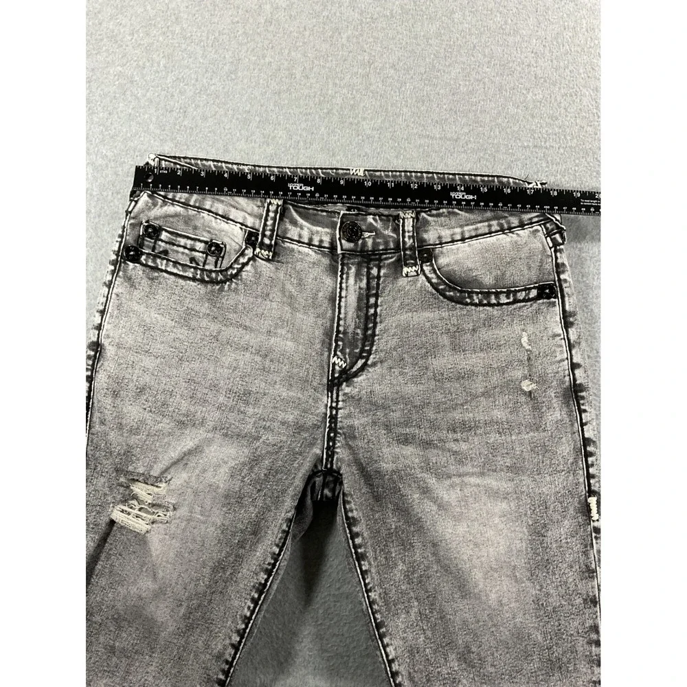 True Religion Ricky Relaxed Straight Gray Acid Wash Denim Cut Off Mens 34 1128